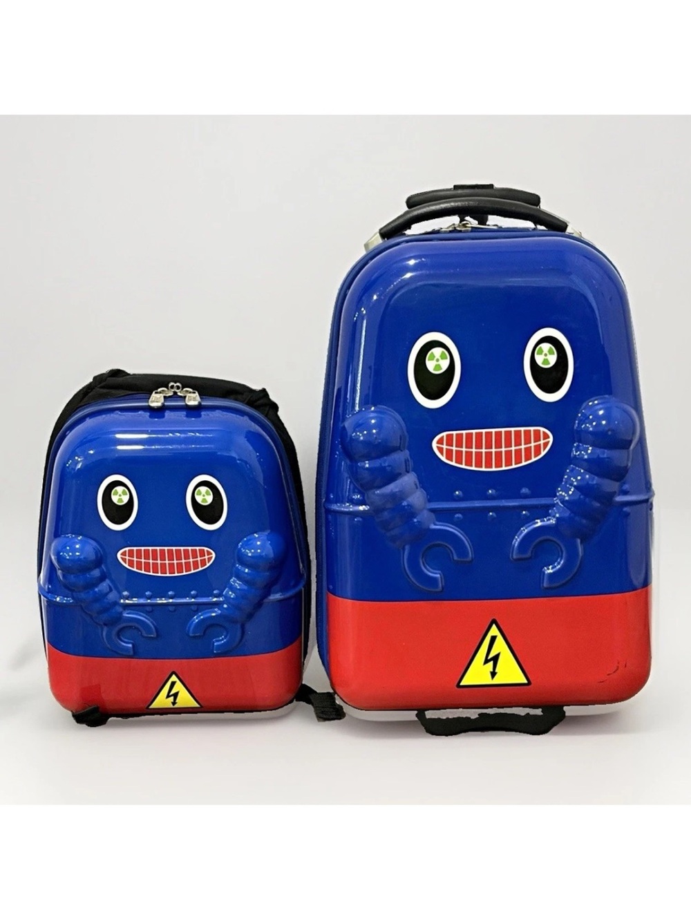 Robot Face Hard-Shell Kids 2 piece Luggage Set - Blue & Red